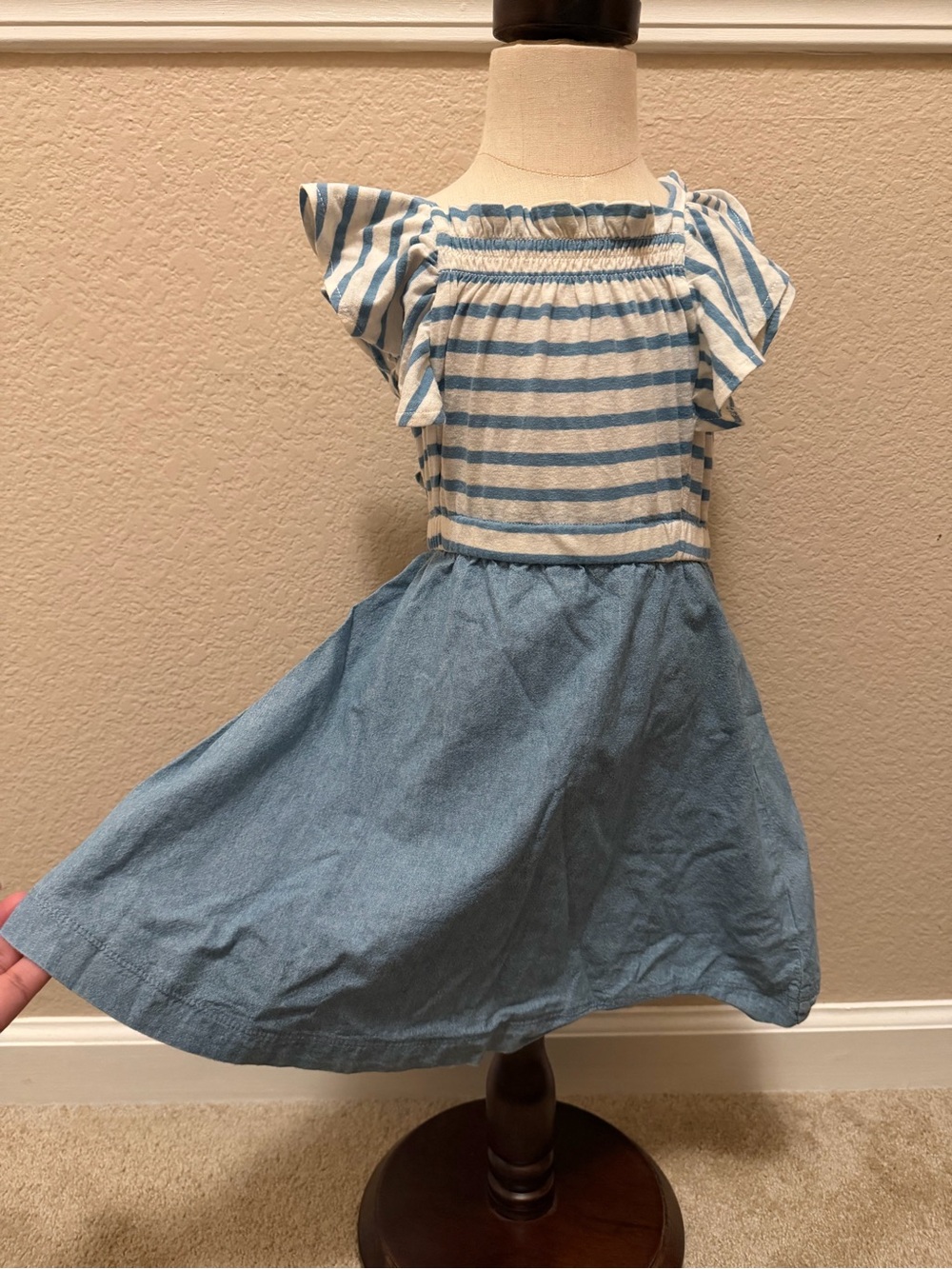 Crewcuts Blue & White Striped Flutter-Sleeve Dress